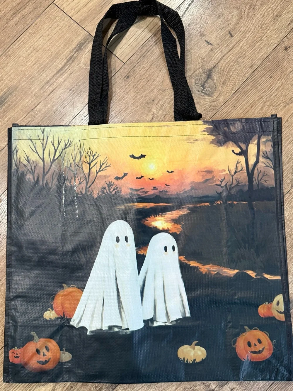 TJ Maxx Reusable Halloween Ghost Tote Bag - Black & White Halloween Design